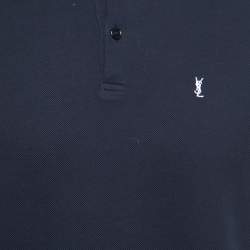 Pre Owned Saint Laurent Navy Blue Cotton Pique Polo T-Shirt XL