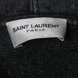 Saint Laurent Grey Distressed Cotton Logo Print Hoodie M