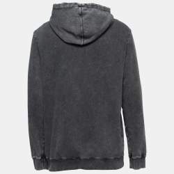 Saint Laurent Grey Distressed Cotton Logo Print Hoodie M