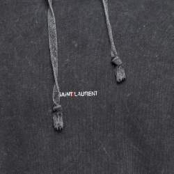 Saint Laurent Grey Distressed Cotton Logo Print Hoodie M