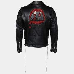 Pre Owned Saint Laurent Black Leather Embellished Biker Jacket M