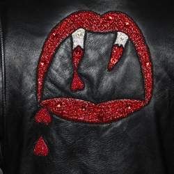 Pre Owned Saint Laurent Black Leather Embellished Biker Jacket M