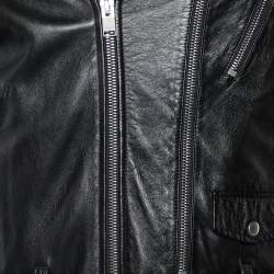 Pre Owned Saint Laurent Black Leather Embellished Biker Jacket M