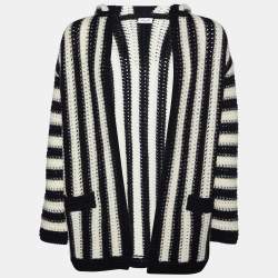 Saint Laurent Monochrome Striped Crochet-knit Wool Hooded Cardigan S