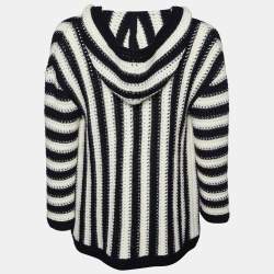 Saint Laurent Monochrome Striped Crochet-knit Wool Hooded Cardigan S