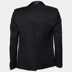 Saint Laurent Black Wool & Satin trim Open Front Blazer M
