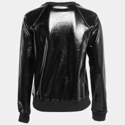 Pre Owned Saint Laurent Black Lacquer Coated Cotton Crew Neck Sweatshirt XS