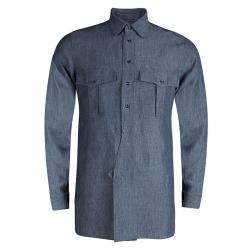 Saint Laurent Paris Grey Checkered Linen Long Sleeve Button Front Shirt S
