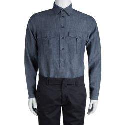 Saint Laurent Paris Grey Checkered Linen Long Sleeve Button Front Shirt S