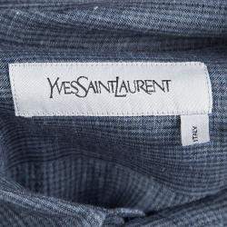 Saint Laurent Paris Grey Checkered Linen Long Sleeve Button Front Shirt S