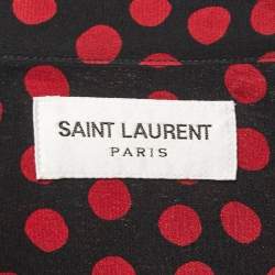 Saint Laurent Paris Black/Red Polka Dot Print Silk Button Front Full Sleeve Shirt M