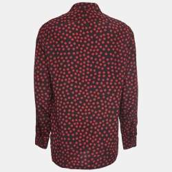 Saint Laurent Paris Black/Red Polka Dot Print Silk Button Front Full Sleeve Shirt M