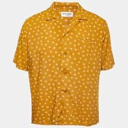 Saint Laurent Paris Mustard Yellow Floral All-Over Motif Crepe Button Front Half Sleeve Shirt M