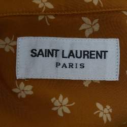 Saint Laurent Paris Mustard Yellow Floral All-Over Motif Crepe Button Front Half Sleeve Shirt M