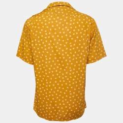 Saint Laurent Paris Mustard Yellow Floral All-Over Motif Crepe Button Front Half Sleeve Shirt M