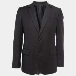 Saint Laurent Black Grey Wool Single Breasted Blazer M