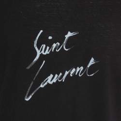 Pre Owned Saint Laurent Black Signature Logo Print Cotton Crew Neck T-Shirt M