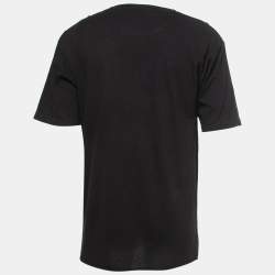 Pre Owned Saint Laurent Black Signature Logo Print Cotton Crew Neck T-Shirt M