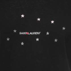 Pre Owned Saint Laurent Paris Black Stars Archive Logo Print Cotton Crew Neck T-Shirt M