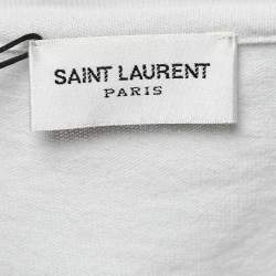Pre Owned Saint Laurent White Print Distressed Cotton Crew Neck Half Sleeve T-Shirt S