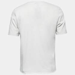 Pre Owned Saint Laurent White Print Distressed Cotton Crew Neck Half Sleeve T-Shirt S