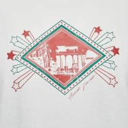 Pre Owned Saint Laurent White Print Distressed Cotton Crew Neck Half Sleeve T-Shirt S