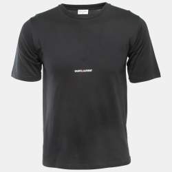 Saint Laurent Black Washed Logo Print Crew Neck Half Sleeve T-Shirt S