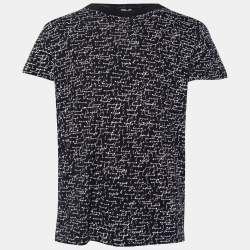 Pre Owned Saint Laurent Black Printed Cotton Crewneck T-Shirt M