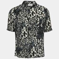 Pre Owned Saint Laurent Paris Black Leopard Printed Silk Short Sleeve Shirt S