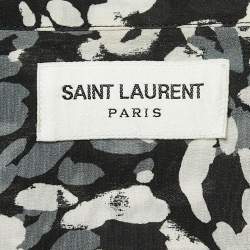 Pre Owned Saint Laurent Paris Black Leopard Printed Silk Short Sleeve Shirt S