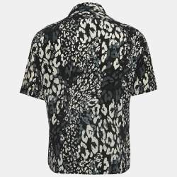Pre Owned Saint Laurent Paris Black Leopard Printed Silk Short Sleeve Shirt S