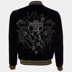 Pre Owned Saint Laurent Paris Black Embellished Velvet Contrast Rib Detail Bomber Jacket M