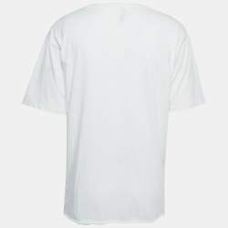 Pre Owned Saint Laurent Off-White Logo Print Cotton Relaxed Fit T-Shirt L