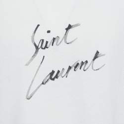 Pre Owned Saint Laurent Off-White Logo Print Cotton Relaxed Fit T-Shirt L