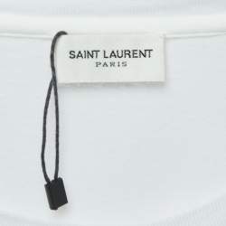 Pre Owned Saint Laurent Off-White Logo Print Cotton Relaxed Fit T-Shirt L
