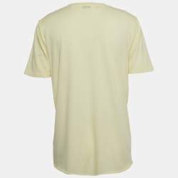 Pre Owned Saint Laurent Light Yellow Logo Print Cotton Relaxed Fit T-Shirt M