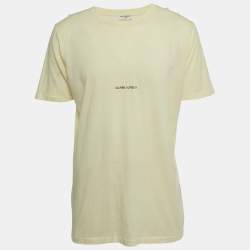 Pre Owned Saint Laurent Light Yellow Logo Print Cotton Relaxed Fit T-Shirt M