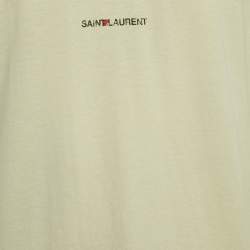 Pre Owned Saint Laurent Light Yellow Logo Print Cotton Relaxed Fit T-Shirt M
