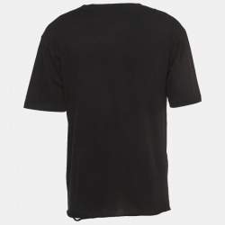 Saint Laurent Black Logo Print Cotton Half Sleeve T-Shirt M
