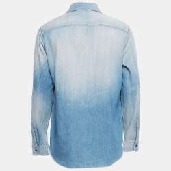 Saint Laurent Paris Blue Washed Logo Embroidered Button Front Shirt L