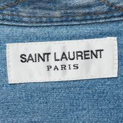 Saint Laurent Paris Blue Washed Logo Embroidered Button Front Shirt L
