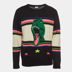 Saint Laurent Black/Multicolor Dinosaur Intarsia Wool Sweater XL