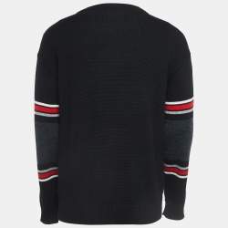 Saint Laurent Black Dinosaur Striped Wool Knit Sweater M