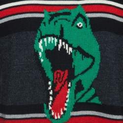 Saint Laurent Black Dinosaur Striped Wool Knit Sweater M