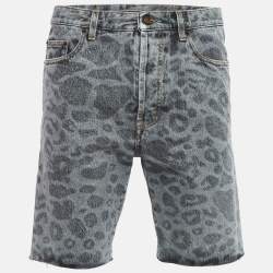 Saint Laurent Paris Grey Leopard Print Denim Shorts M Waist 32''