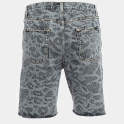 Saint Laurent Paris Grey Leopard Print Denim Shorts M Waist 32''