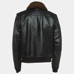Saint Laurent Paris Brown Applique Detail Leather Jacket XL
