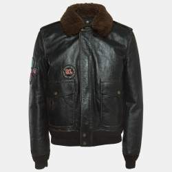 Saint Laurent Paris Brown Applique Detail Leather Jacket XL