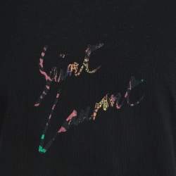 Pre Owned Saint Laurent Paris Logo Print Cotton Raw Back Hem T-Shirt S