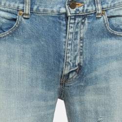 Pre Owned Saint Laurent Blue Ripped Denim Slim Fit Jeans M Waist 34''